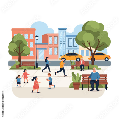 People of different ages at the park enjoying a sunny day