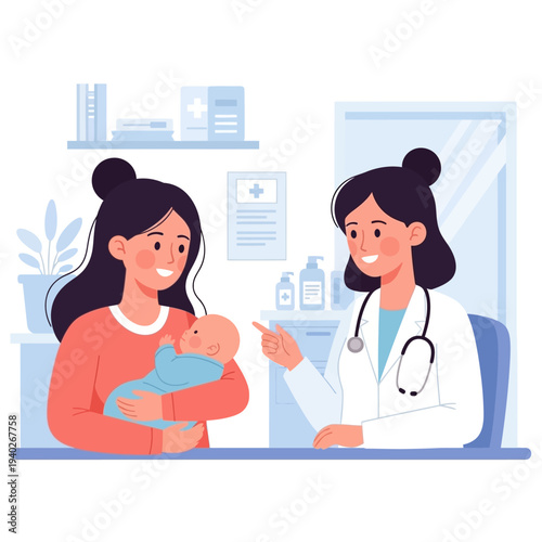 Woman consults with a doctor about infant healthcare needs and advice