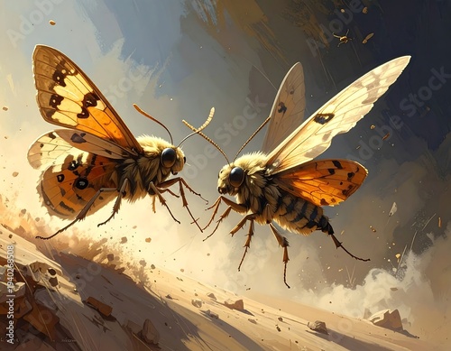 Moth Duel - A Close Encounter in the Desert Air.