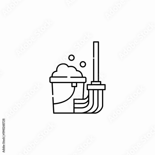 mop bucket cleaning icon sign vector