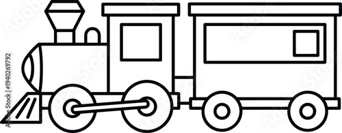 vintage, steam, train, locomotive, outline, vector, illustration, cartoon, railway, transport, engine, carriage, line, icon, minimal, black, retro, kids, coloring, design