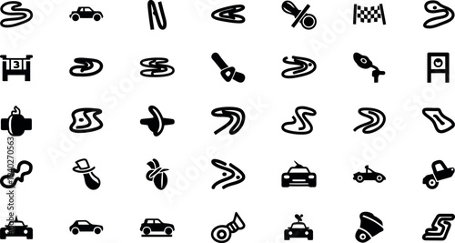 Collection of Racing Track Icons: Diverse Symbols Representing Circuits and Race Elements