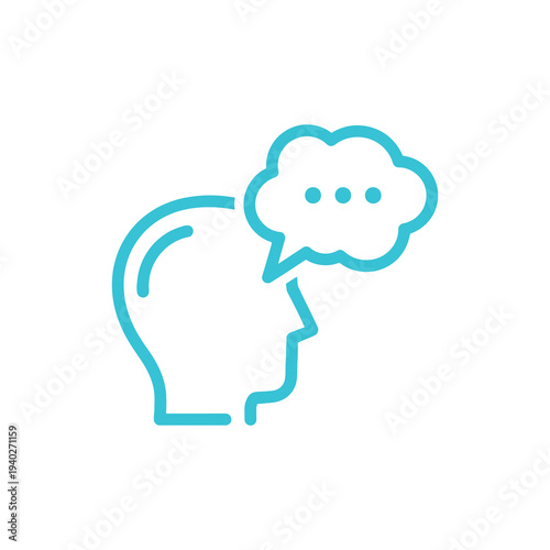 Simple line drawing of a head in profile with a thought bubble, representing contemplation and idea generation in a minimalist style.