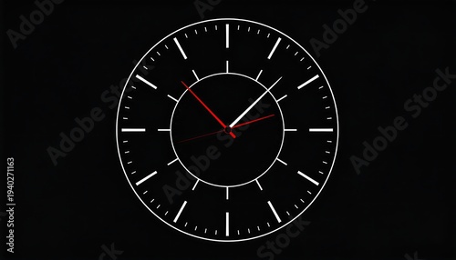 Minimalist Clock Face Design on Black Background, Time Concept.