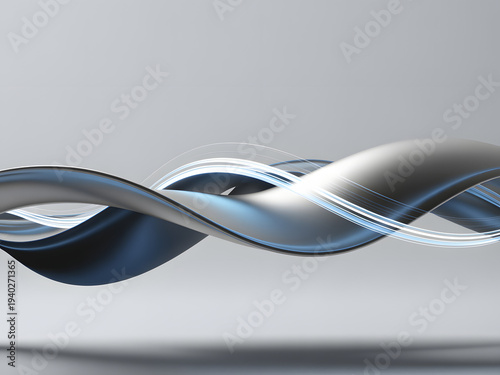 Elegant Waveform: A mesmerizing abstract composition of flowing ribbons in a harmonious blend of sleek silver, charcoal and a touch of aqua, creating a sense of dynamic movement and sophistication.