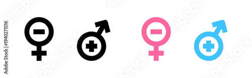 Gender Icons with Plus and Minus Symbols: Male and Female Symbols