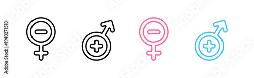 Gender Symbols with Plus and Minus Signs: Male and Female Icons