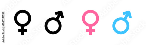 Gender Symbols: Male and Female Icons in Black, Pink, and Blue