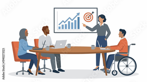 Diverse business team in a meeting discussing sales targets and strategies