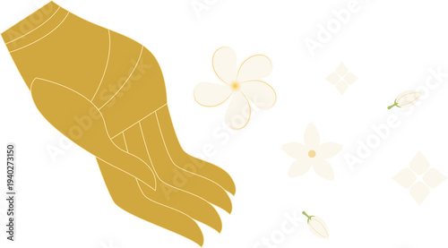 Golden Hand with White Flowers 