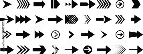 Arrow icons set. Arrow isolated vector graphic elements. Arrow vector set. Black arrow pointing to the right. Collection different arrows sign. 