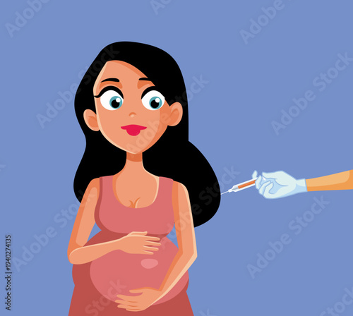 Pregnant Woman Taking the Flu Shot Vector Illustration. Expectant mother receiving a medical injection from a nurse