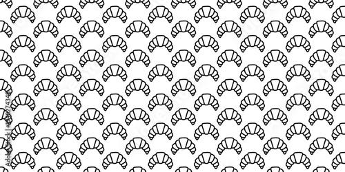 Seamless pattern of french croissant and cute flirty vintage bows Fresh pastries and coquette decorations, for menu, cafe, bakery, packaging Coquette vector background of sweet food and bows
