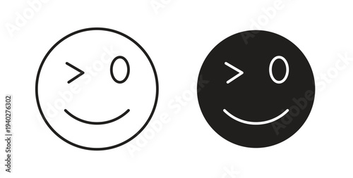 Smile wink icon style design pack on white background. Thin line and clipart style