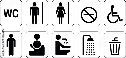 Restroom sign icons for accessibility and facilities