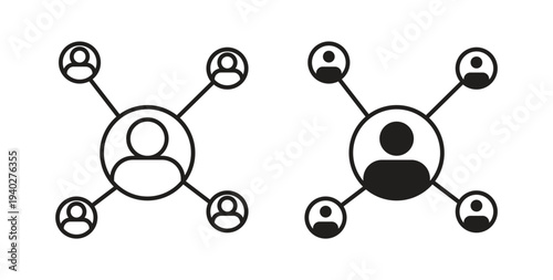 Social network icon style design pack on white background. Thin line and clipart style