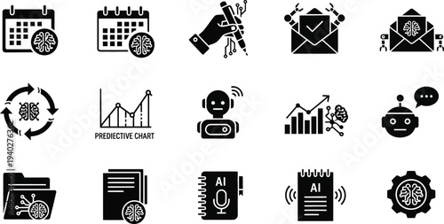 Collection of black and white rocket and explosion icons