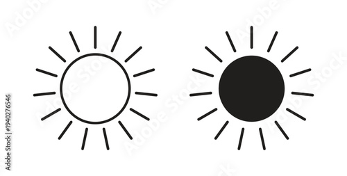 Sun icon style design pack on white background. Thin line and clipart style