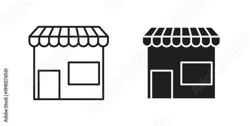 Store icon style design pack on white background. Thin line and clipart style