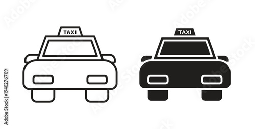 Taxi icon style design pack on white background. Thin line and clipart style