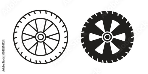 Tire icon style design pack on white background. Thin line and clipart style