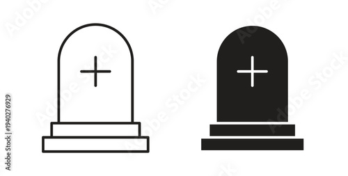 Tombstone icon style design pack on white background. Thin line and clipart style