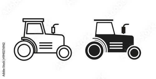 Tractor icon style design pack on white background. Thin line and clipart style