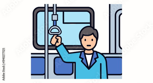 Commuter Holding on to Hand Strap Inside Modern Bus – Public Transportation Scene for Travel, Commuting, and Urban Lifestyle Content