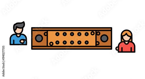 Cute Cartoon Illustration of a Friendly Air Hockey Match Between Two Players with a Bright and Playful Style