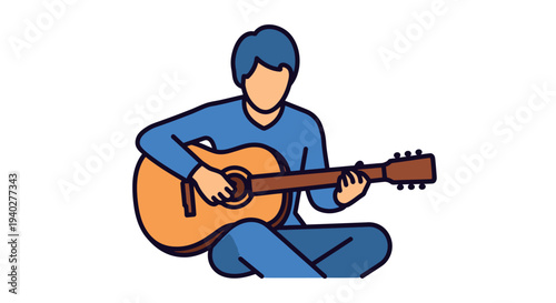 Stylish Person Playing Acoustic Guitar, Musician Performing Solo, Flat Illustration of Musician with Musical Instrument for Entertainment and Art Themes