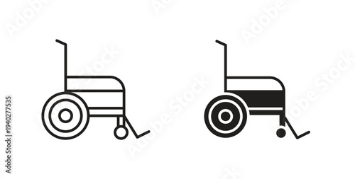 Wheelchair icon style design pack on white background. Thin line and clipart style