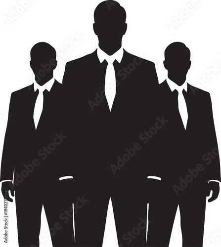 Three suited men standing together in silhouette
