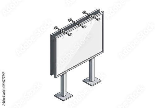 A sleek billboard stands upright on metal poles, awaiting advertisements, viewed from a slight angle.