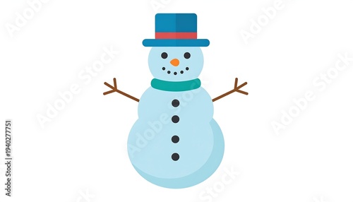 Cheerful Snowman Illustration with Blue Hat and Scarf.