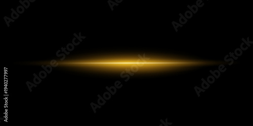 Glowing gold and yellow flare laser, Light gold effect reflections, neon beam over dark abstract background, shine speed flash of light, and sparks