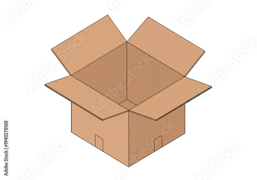 An open cardboard box viewed from above on a neutral background showcasing its empty interior