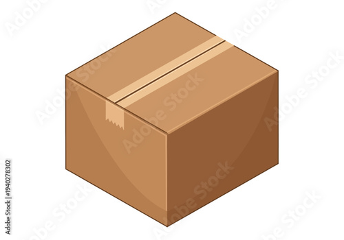 A brown cardboard box sealed with tape viewed from above on a plain surface