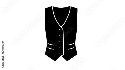 buttoned waistcoat, black isolated silhouette