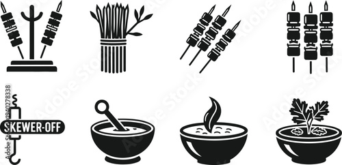 Barbecue Skewers and Herbs Vector Icons Set for Grill Menu and Food Design