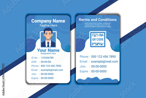 Employee ID Card with QR Code and Personal Details Blue Design