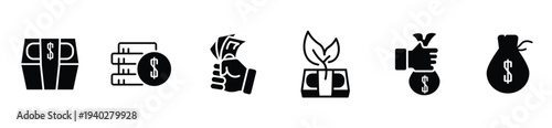Money Transaction and Financial Growth Line Icons