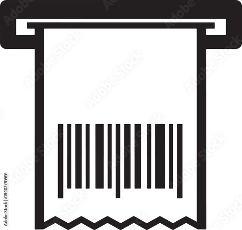 Black silhouette icon of a receipt printing from a machine, representing sales, transactions, or receipts
