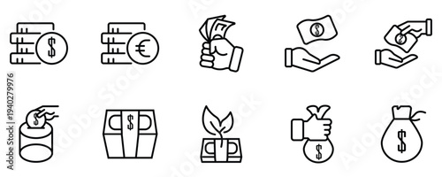 Money Saving and Financial Management Line Icon Collection