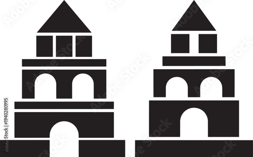 Simple Black Icon of a Bell Tower or Church Tower with Arches