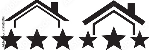 House and star rating icons, representing real estate reviews and property assessment