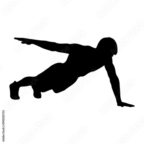 Man doing push up exercise, fitness silhouette, flat design vector illustration