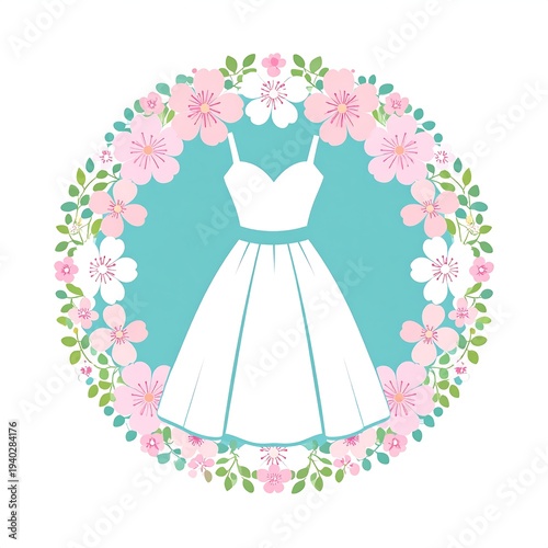 A white dress surrounded by flowers