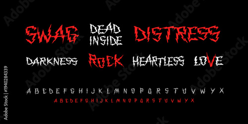 Y2k Dark Lettering tattoo type font. Grunge style type font with Gothic tee print designs of Love, Punk, Rock, Dead Inside, SWAG . Ghotic tattoo font concept. Rock n Roll style editable vector