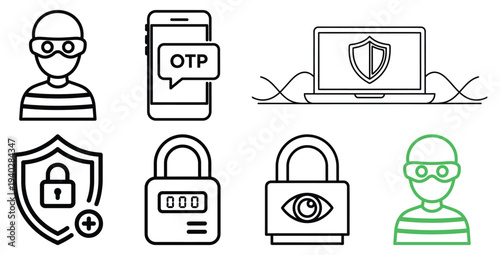 Cybersecurity and protection icons for safe online experience