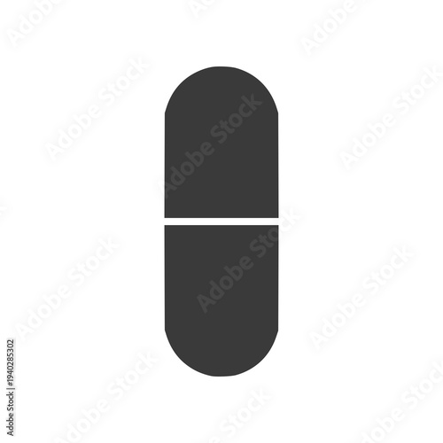 Minimal capsule pill icon in flat SVG style. Simple medicine symbol ideal for pharmacy graphics, healthcare apps, and medical information designs.